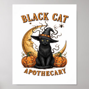 Black Cat Apothecary - Halloween Witchy Måne & Pum Poster