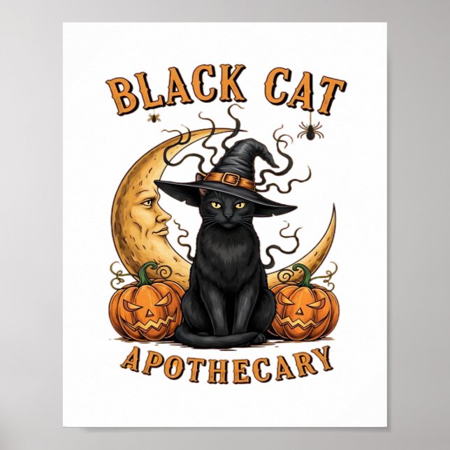 Black Cat Apothecary - Halloween Witchy Måne & Pum Poster (Framsidan)