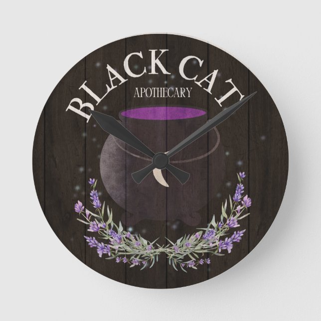 Black Cat Apothecary Rund Klocka (Framsida)
