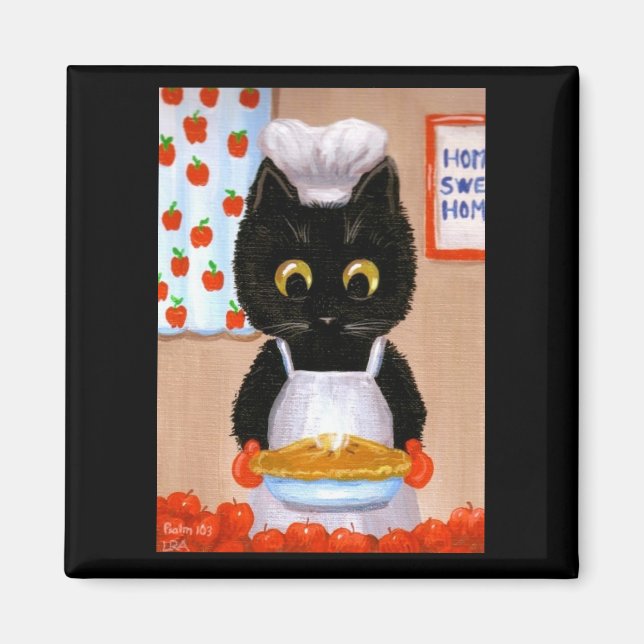 Black Cat Art Apple Magnet Creationarts Lisa Adams (Framsidan)