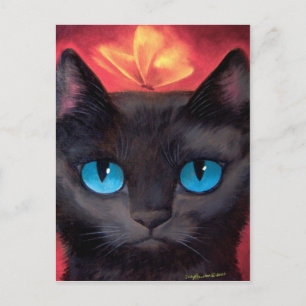 Black Cat Art & Butterfly - Multi Vykort