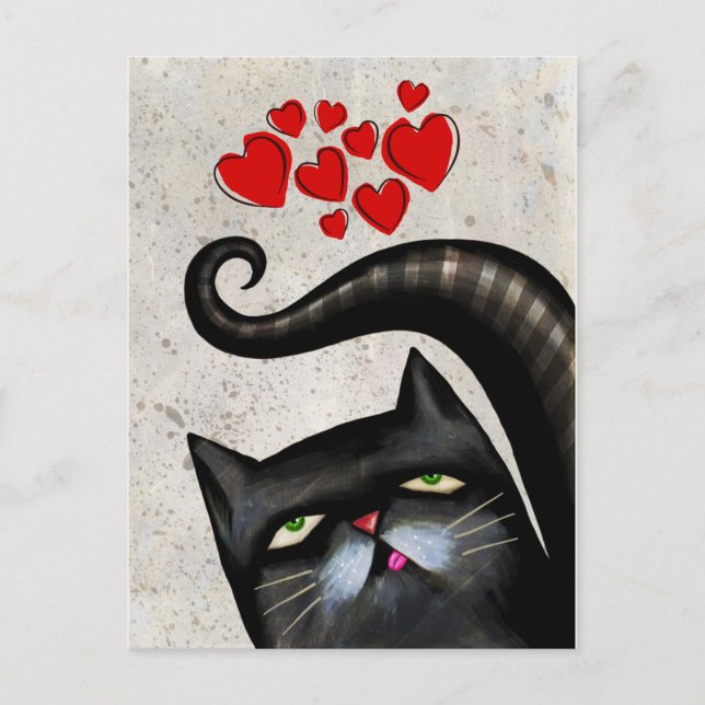 BLACK CAT ART KÄRLEK POSTCARDS VYKORT (Framsida)