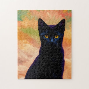 Black Cat Art Kattunge Puzzle Pussel