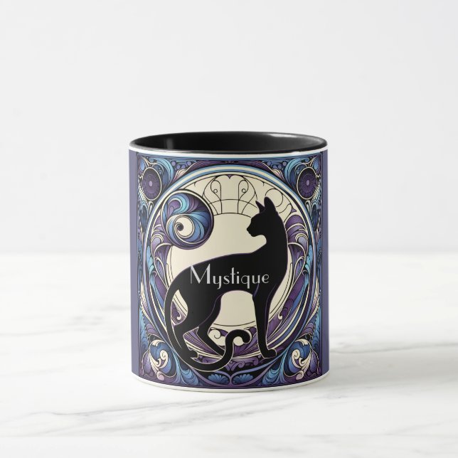 Black Cat Art nouveau Lila och Blue Mugg (Center)