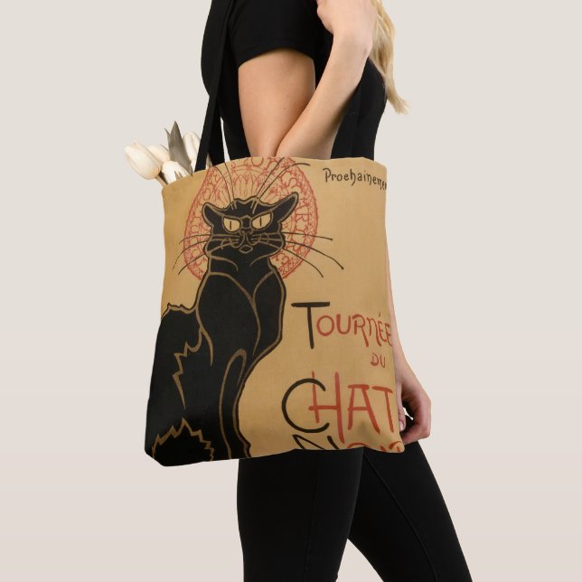 Black Cat Art nouveau - Tote Bag Tygkasse (Närbild)