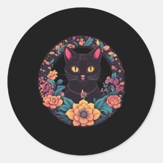 Black Cat Art Sticker Runt Klistermärke