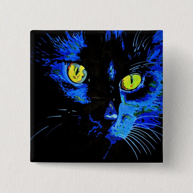 Black Cat Artistic Porträtt med slående Gult E Knapp (Framsida)