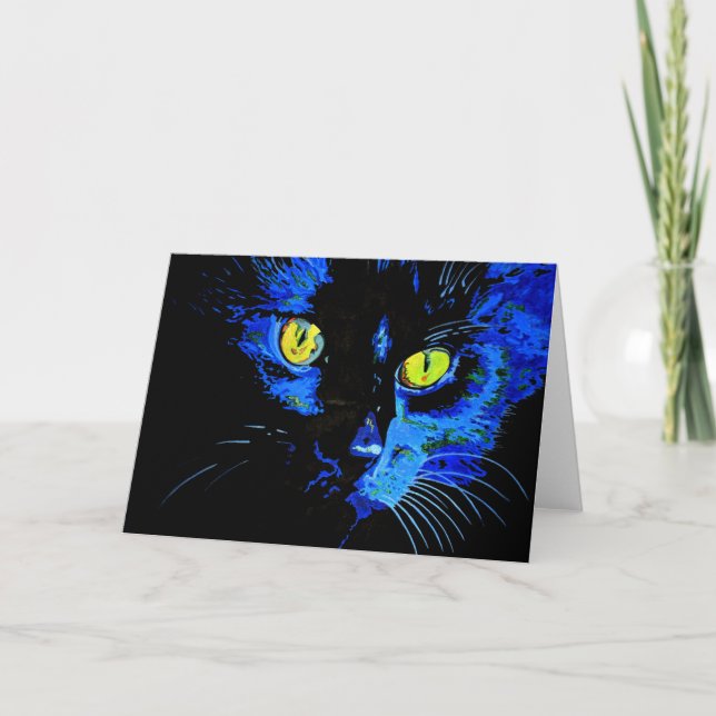 Black Cat Artistic Porträtt med slående Gult E Kort (Framsida)