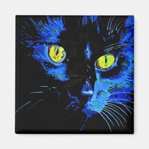 Black Cat Artistic Porträtt med slående Gult E Magnet