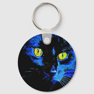 Black Cat Artistic Porträtt med slående Gult E Nyckelring