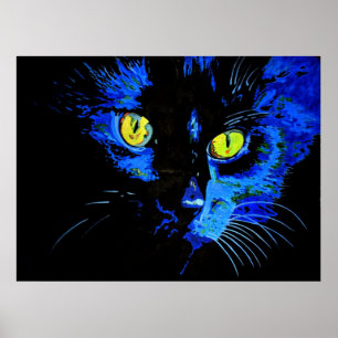 Black Cat Artistic Porträtt med slående Gult E Poster
