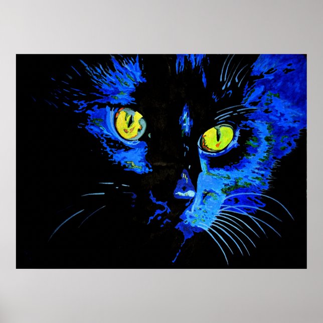 Black Cat Artistic Porträtt med slående Gult E Poster (Framsidan)