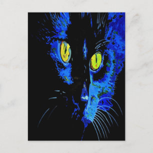 Black Cat Artistic Porträtt med slående Gult E Vykort