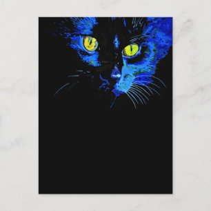 Black Cat Artistic Porträtt med slående Gult E Vykort