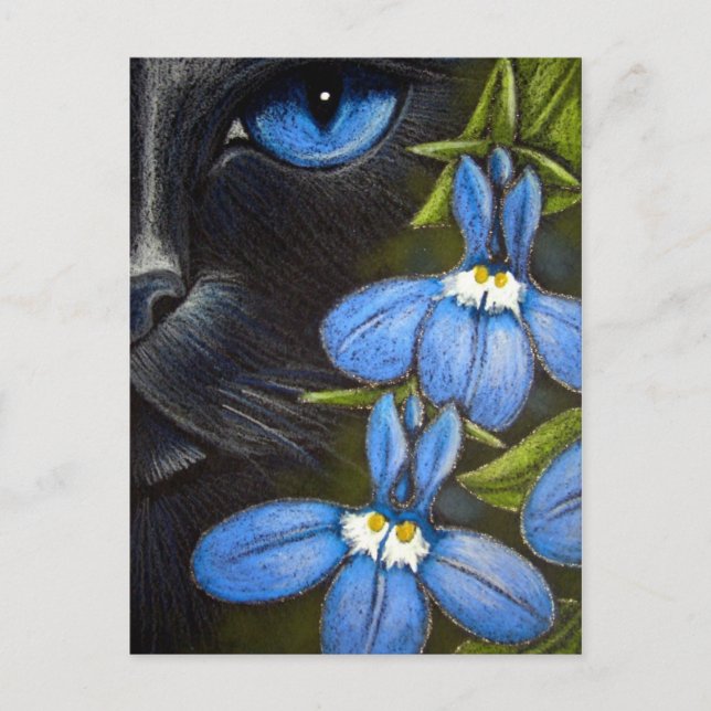 BLACK CAT BAIND LOBELIA FLOWER-vykort Vykort (Framsida)