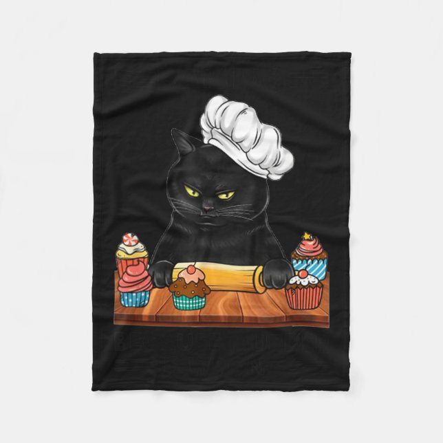 Black Cat Baking Because Murder Is Wrong Cat Lover Fleecefilt (Framsidan)