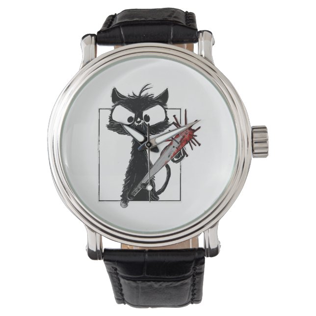 Black Cat Baseball Horror Halloween Armbandsur (Framsida)