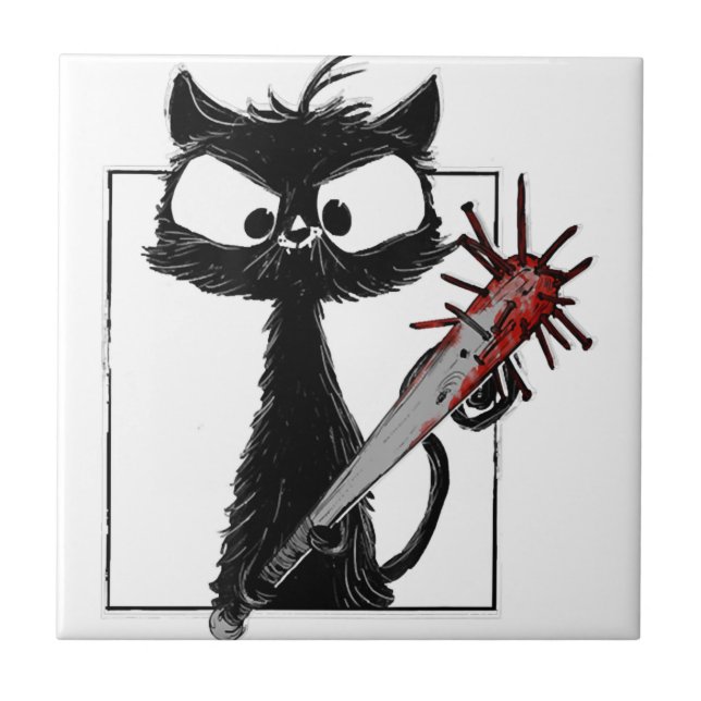 Black Cat Baseball Horror Halloween Kakelplatta (Framsidan)