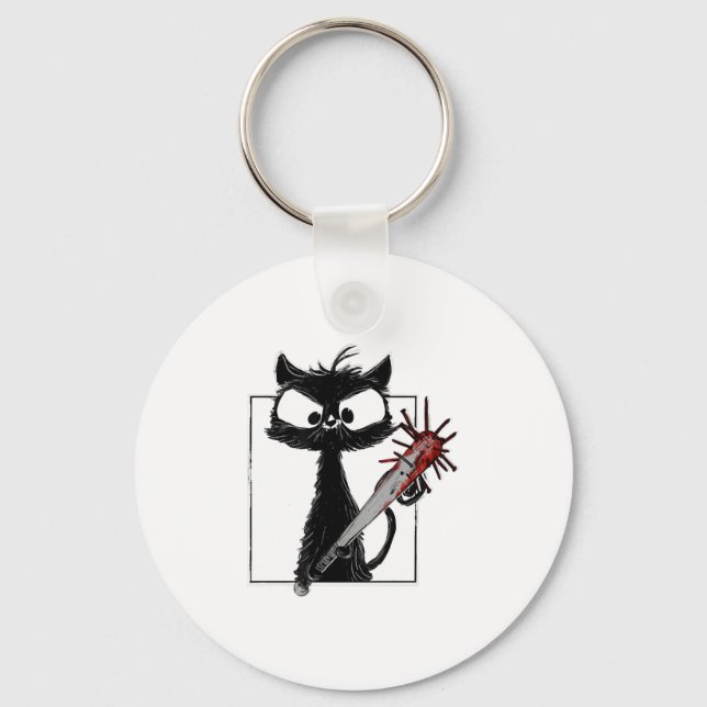 Black Cat Baseball Horror Halloween Nyckelring (Framsida)