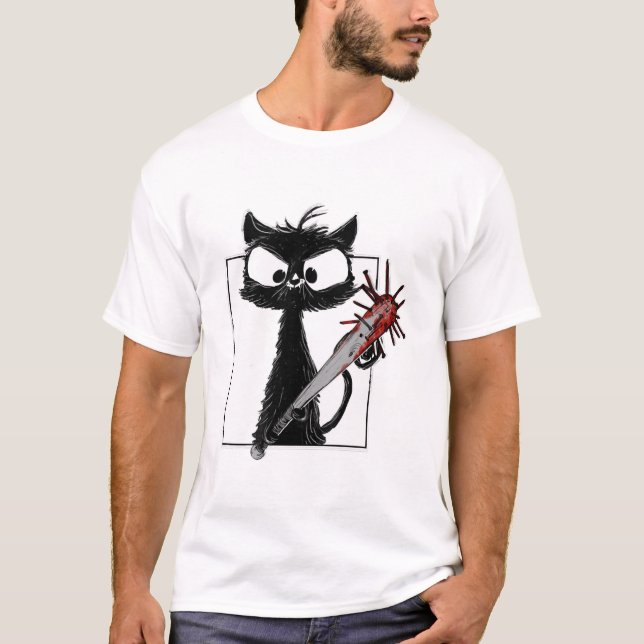 Black Cat Baseball Horror Halloween T Shirt (Framsida)