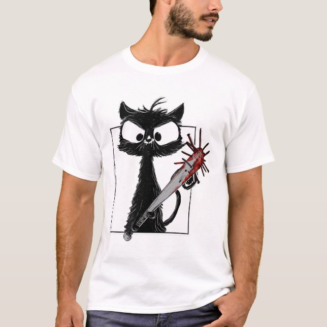 Black Cat Baseball Horror Halloween T Shirt (Framsida)