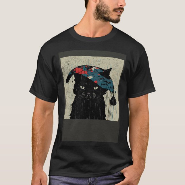 Black Cat Baseball Raining T Shirt (Framsida)