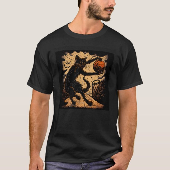 Black Cat Basketball Christian T Shirt (Framsida)
