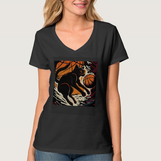 Black Cat Basketball Christian T Shirt (Framsida)