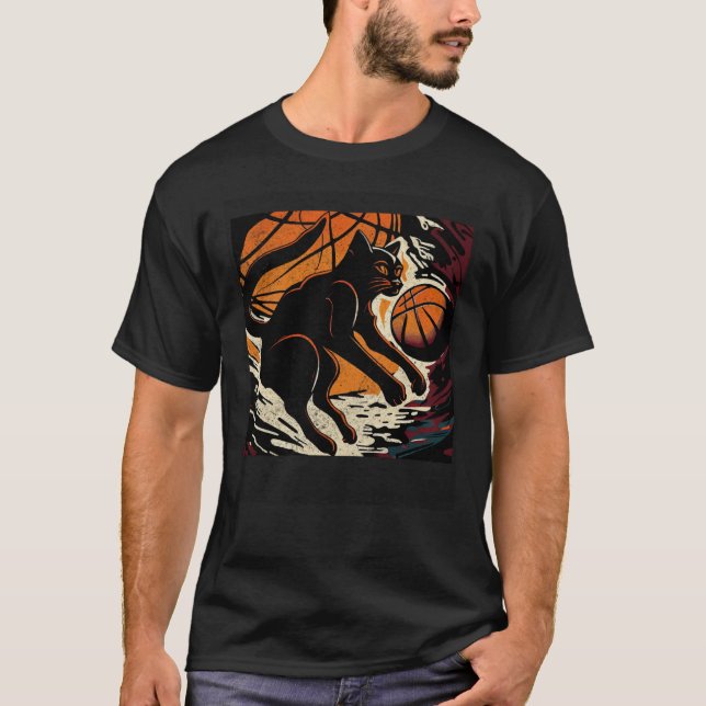 Black Cat Basketball Christian T Shirt (Framsida)