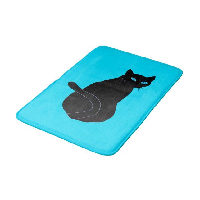 Black Cat Bath Mat - Anpassningsbar Färg - Blue Ög Badrumsmatta (Vinklad)