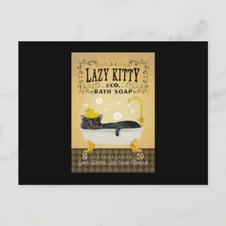 Black Cat Bath Soap Lazy Kattunge Funny Black Cat Vykort