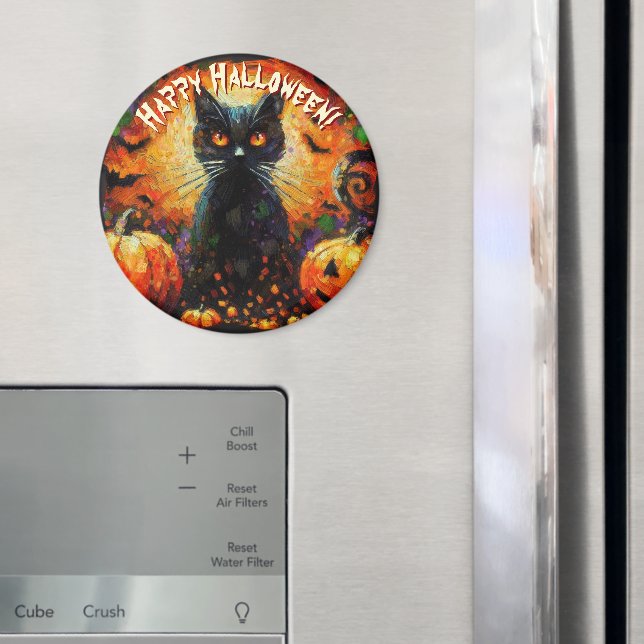 Black Cat Bats Pumpkins Whimsical Personalized Magnet (In Situ (Fridge))