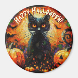 Black Cat Bats Pumpkins Whimsical Personalized Magnet
