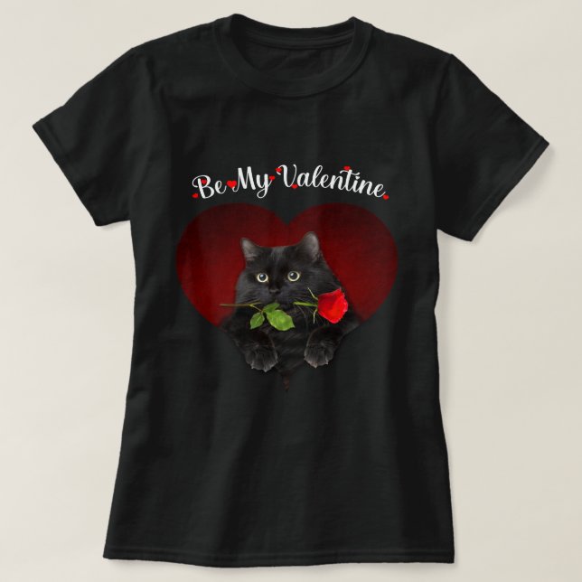 Black Cat be my Valentine Heart Kattunge Kitten T Shirt (Design framsida)