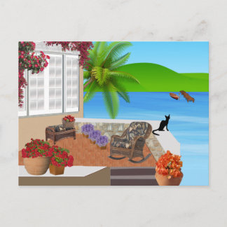 BLACK CAT BEACH PATIO 002 LYCKLIG VACATION BACKGRO VYKORT