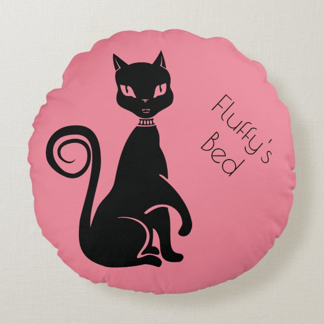 Black Cat Bed Rund Kudde (Framsidan)