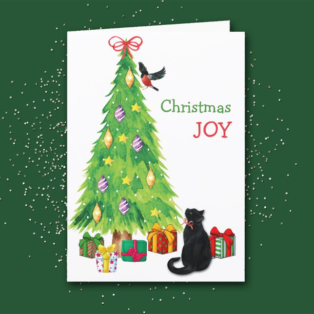 Black Cat, Bird och Julgran Joy Helgkort (Skapare uppladdad)