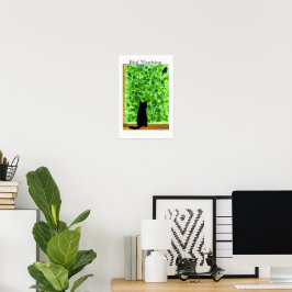 Black Cat Bird Wating Roligt Animal Art Poster