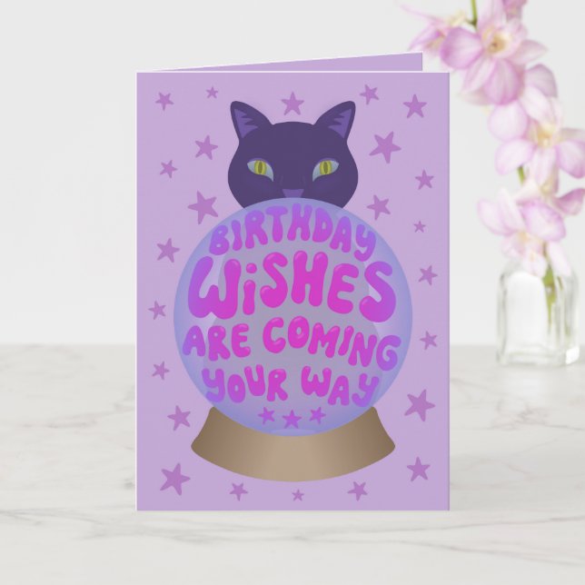 Black Cat Birthday Fortune Kort (Orkide)