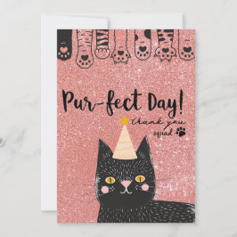 Black Cat Birthday Hat Rosa Glitter Purfeect Day Tack Kort