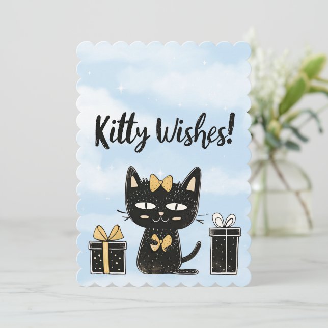 Black Cat Birthday Kattunge Önskemål (Stående Fram)