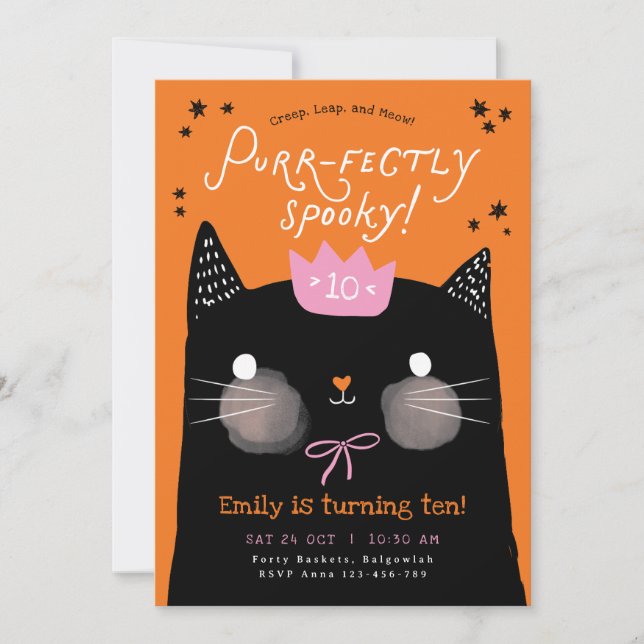 Black Cat Birthday, Pright Spooky, Halloween Inbjudningar (Framsida)