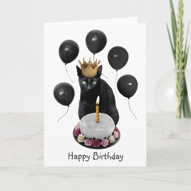 Black Cat Black Balloth Birthday Card Kort (Framsida)