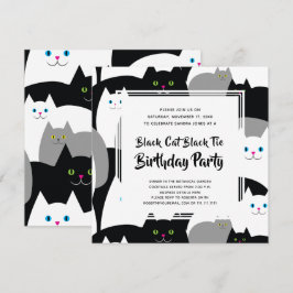 Black Cat Black Tie Funny Födelsedagsfest Inbjudan