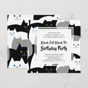 Black Cat Black Tie Funny Födelsedagsfest Inbjudan