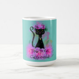 Black Cat-blomman krona sitta i rosa ros Kaffemugg