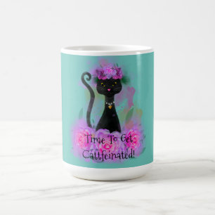 Black Cat-blomman krona sitta i rosa ros Kaffemugg