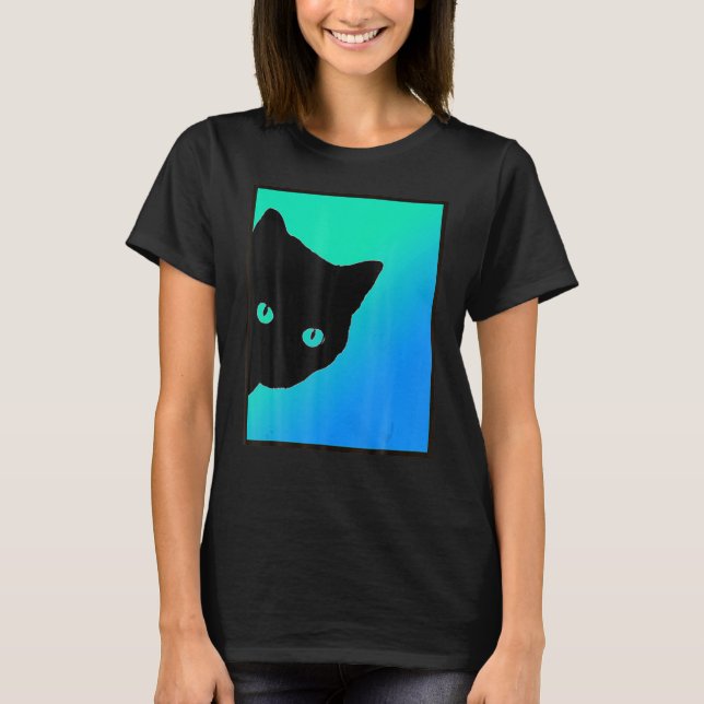 Black Cat Blue-Grönt Designad av Cats Made Bett T Shirt (Framsida)