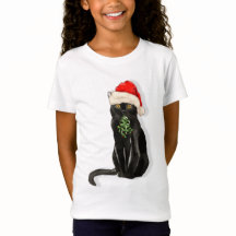 Black Cat Bombay Breed Santa Hat T-Shirt