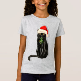 Black Cat Bombay Breed Santa Hat T-Shirt